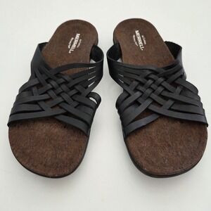 Merrell Slide Sandals Black Woven Leather Air Cushion Comfort Womens Size 9